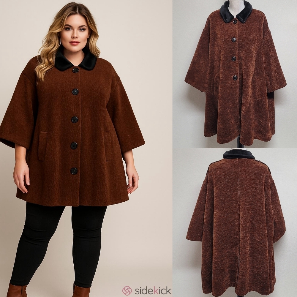 Vintage Chenille Swing Coat with Faux Shearling Lining Oversized OSFA Overcoat